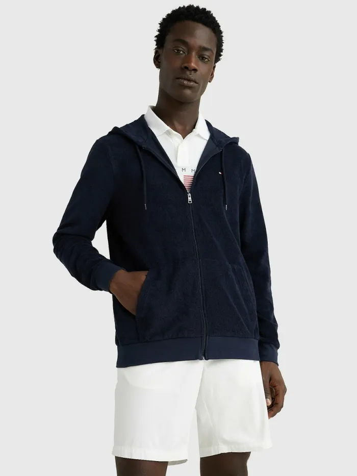 Tommy Hilfiger ZipThru Towelling Hoody Desert Sky Mens Sweatshirts and Hoodies For Sale Tommy Hilfiger ZipThru Towelling Hoody Desert Sky Mens Sweatshirts and Hoodies For Sale