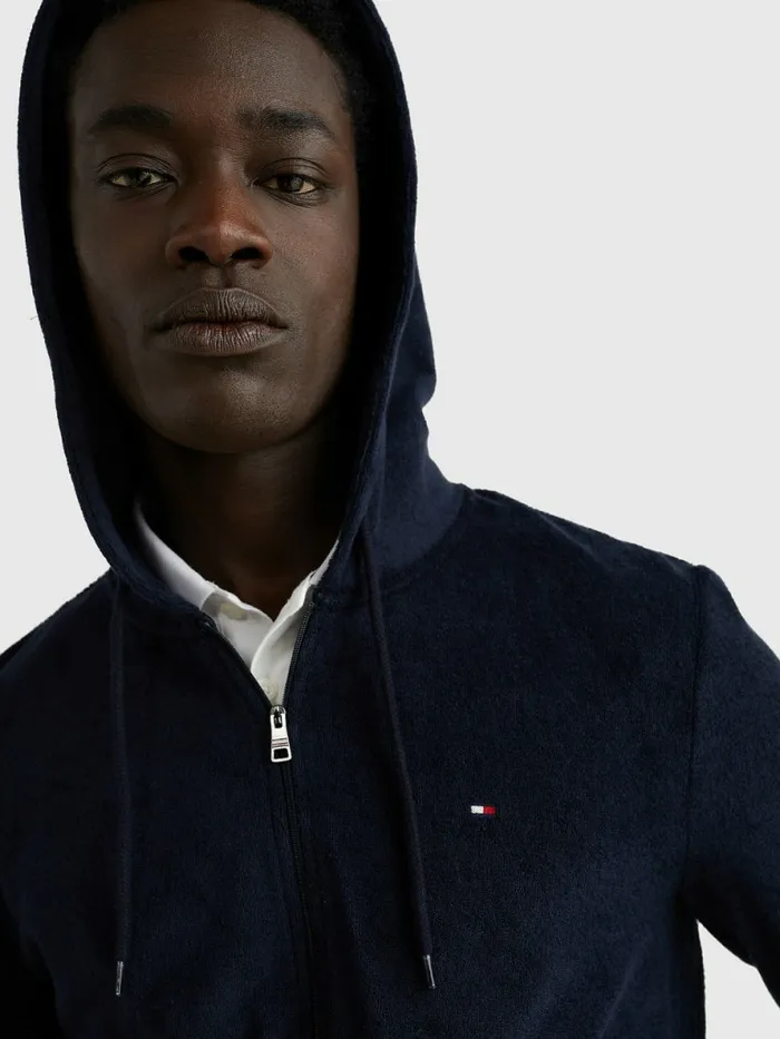 Tommy Hilfiger ZipThru Towelling Hoody Desert Sky Mens Sweatshirts and Hoodies For Sale