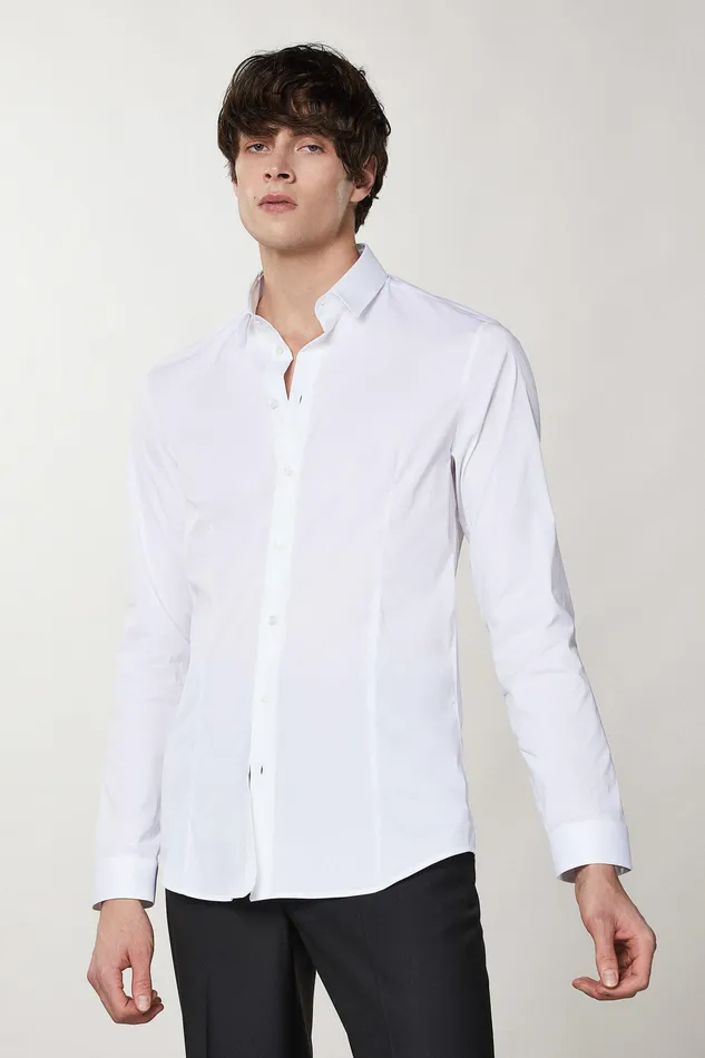 Tops and Shirts Men Patrizia Pepe Cotton Poplin Shirt Bianco Ottico