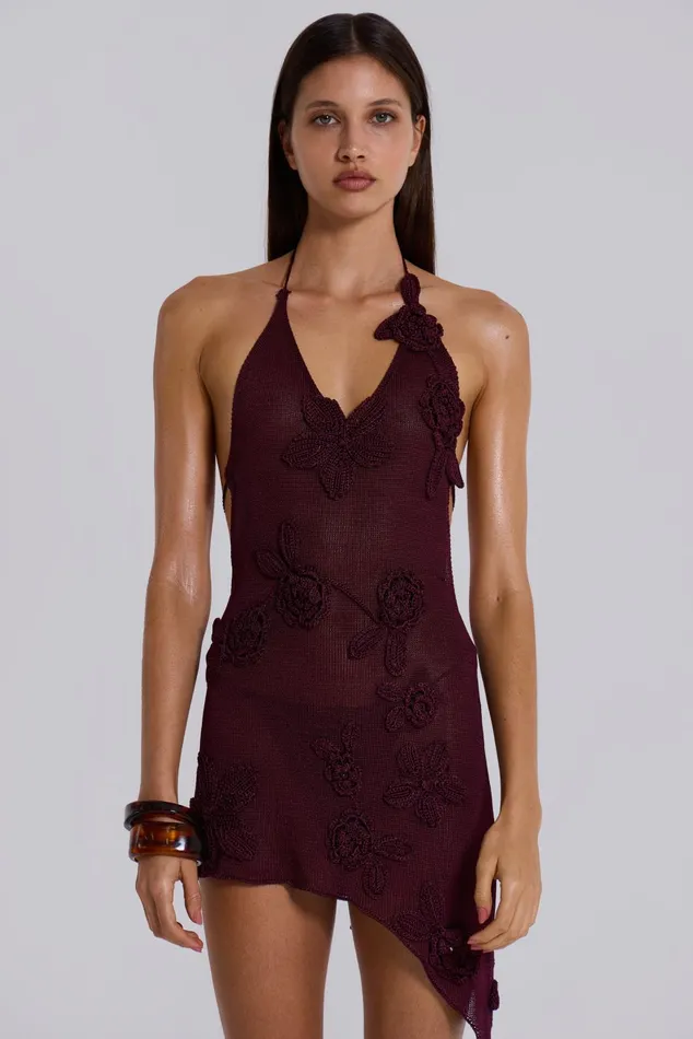 Tops Women Jaded London Alira Knit Flower Halter Plunge Mini Dress