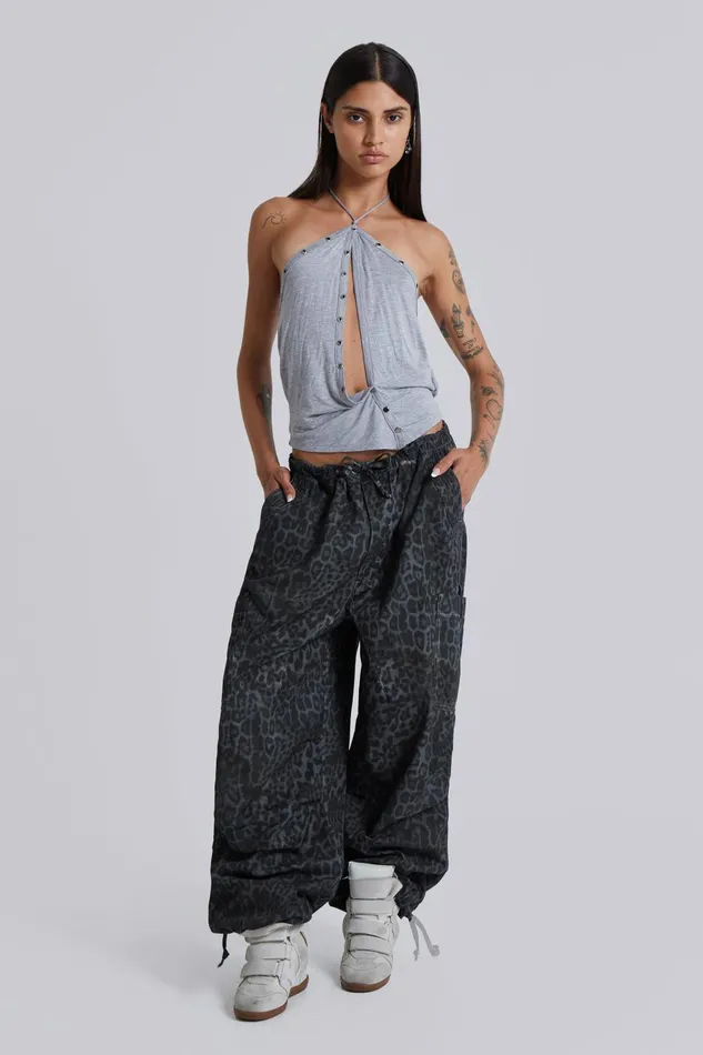 Tops Women Jaded London Charcoal Leopard Parachute Pants