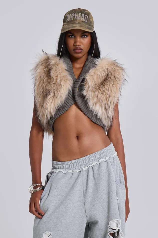Tops Women Jaded London Meka Faux Fur Knit Shrug