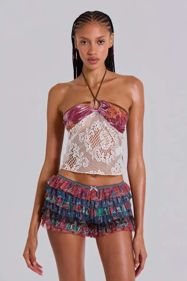 Tops Women Jaded London Paisley Rhea Mesh Bloomer Shorts