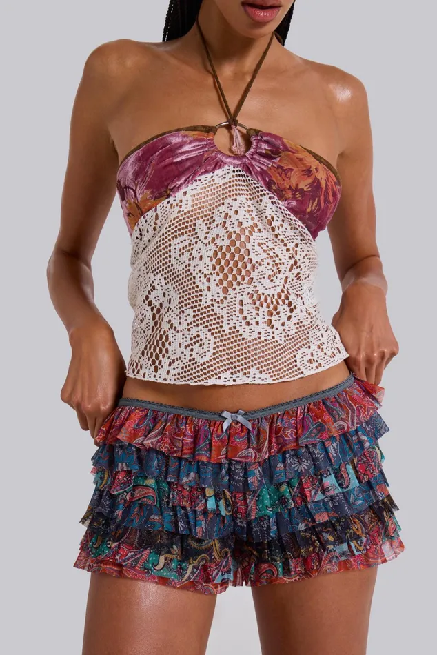 Tops Women Jaded London Paisley Rhea Mesh Bloomer Shorts