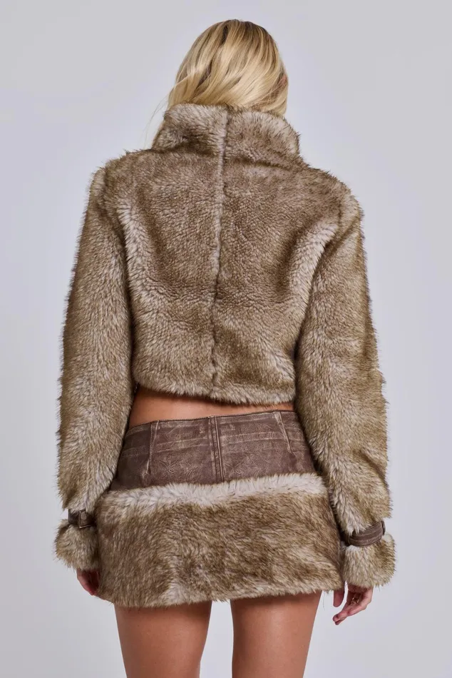 Tops Women Jaded London Raven Faux Fur and Leather Skirt