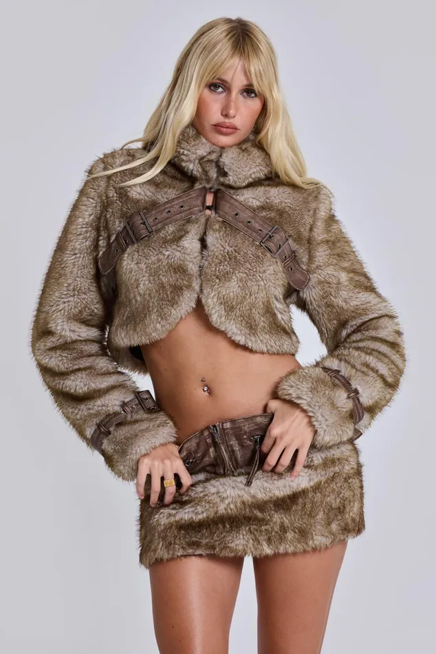 Tops Women Jaded London Raven Faux Fur and Leather Skirt