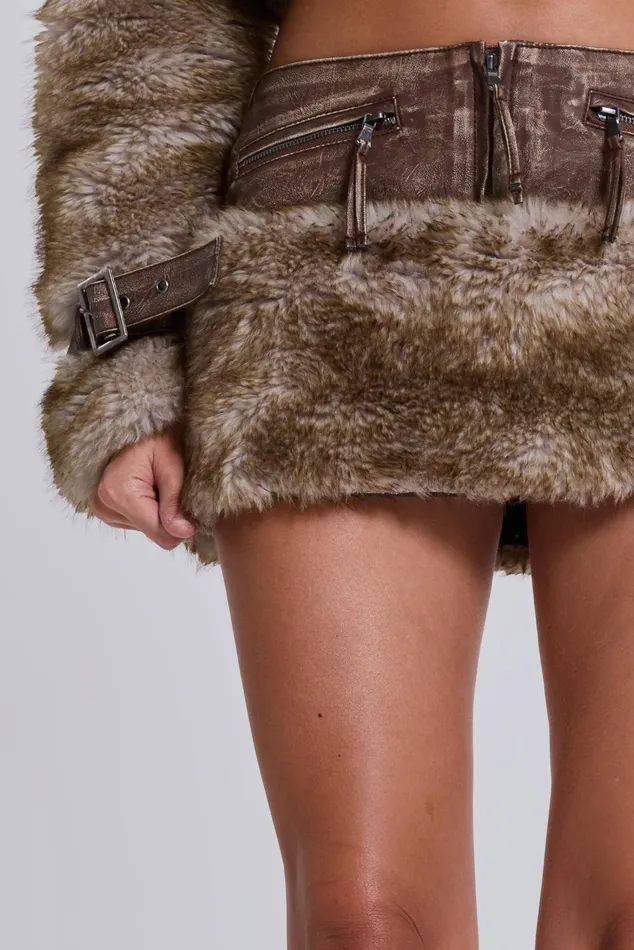 Tops Women Jaded London Raven Faux Fur and Leather Skirt