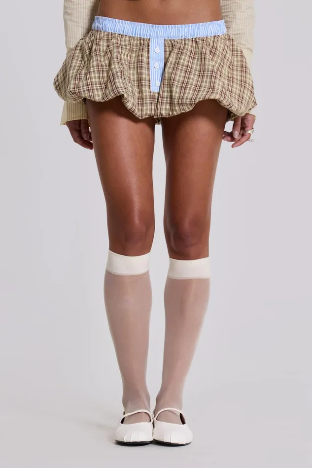 Tops Women Jaded London Shop Brown Checked Lulu Puffball Boxer Micro Skirt