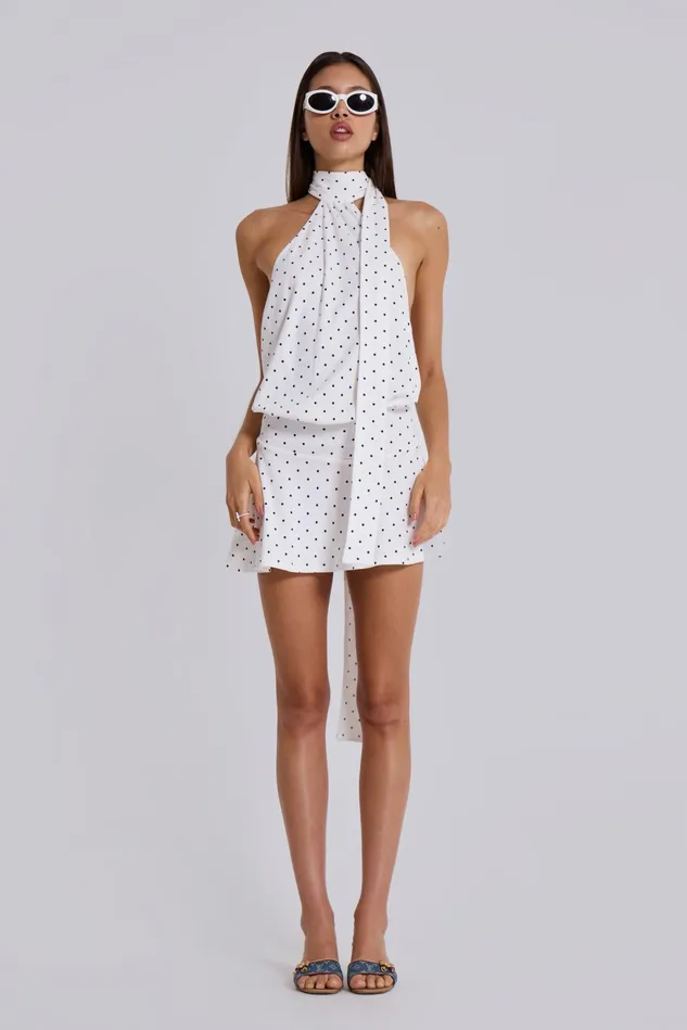 Tops Women Jaded London Shop Enya Backless Mini Dress In Polkadot
