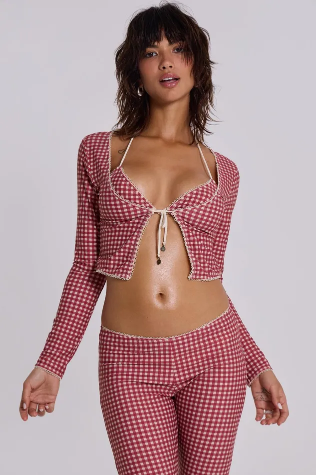 Tops Women Jaded London Shop Freda Gingham Swim Cardigan Top