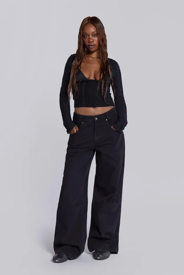 Tops Women Jaded London Shop Solid Black Colossus Jeans