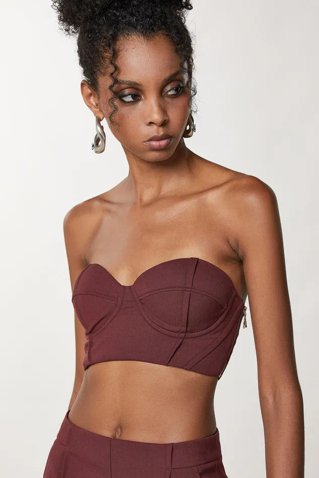 Tops Women Patrizia Pepe Essential Wool Crop Top Organic Purple