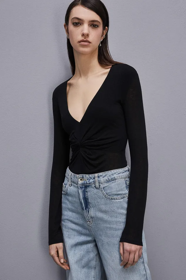 Tops Women Patrizia Pepe LongSleeved Jersey TShirt Nero