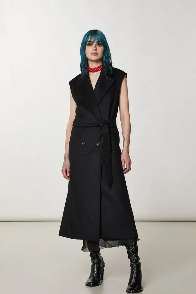 Trench Coats Women Patrizia Pepe DoubleBreasted Sleeveless Gilet Nero
