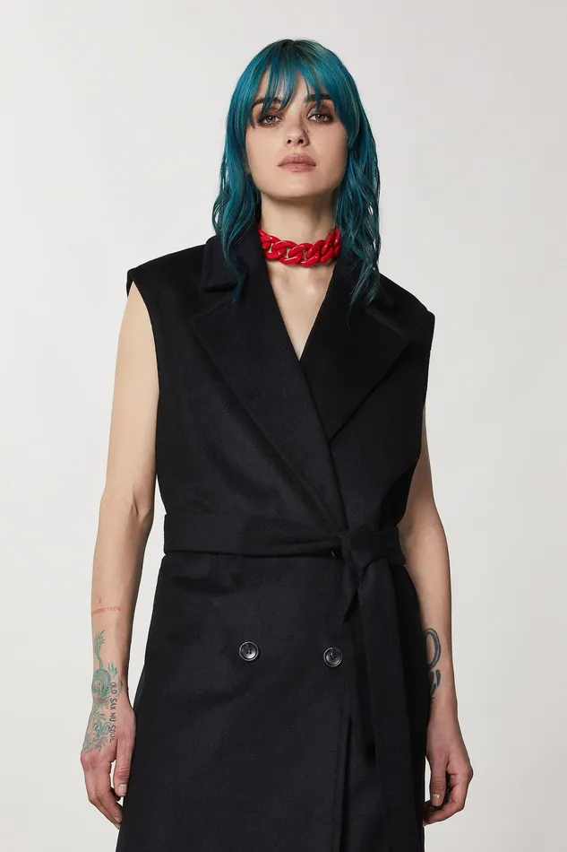 Trench Coats Women Patrizia Pepe DoubleBreasted Sleeveless Gilet Nero