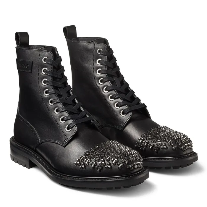 TuringM Black Shiny Vacchetta Boots With Studs Blackgunmetal Men JIMMY CHOO Casual Shoes