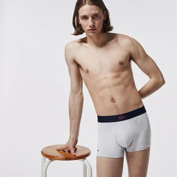 Underwear Lacoste Mens Pack Of 3 Casual Boxers BordeauxGrey ChineNavy Blue Outlet