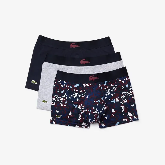 Underwear Lacoste Mens Pack Of 3 Casual Boxers BordeauxGrey ChineNavy Blue Outlet