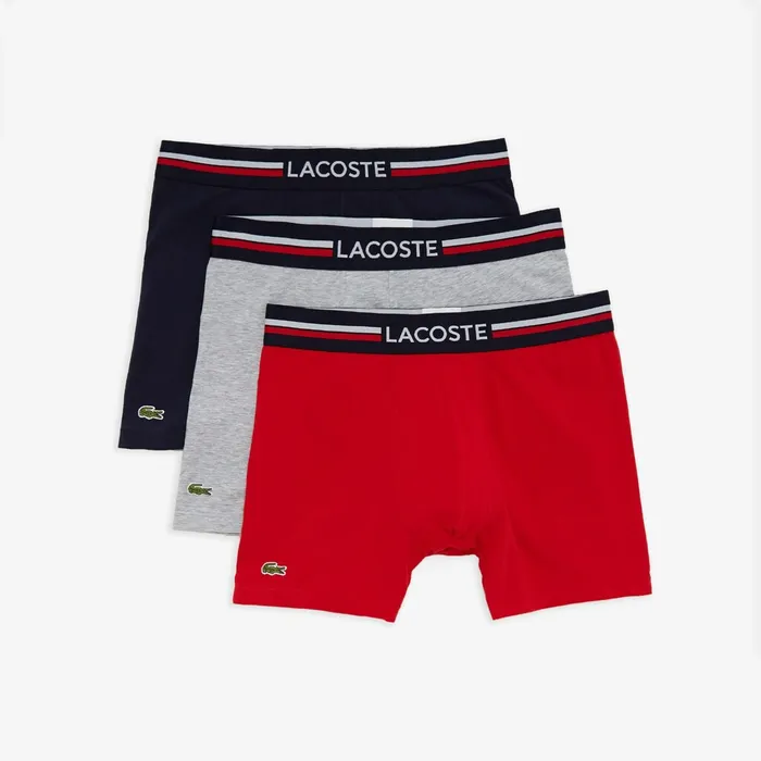 Underwear Lacoste Mens Pack Of 3 Casual Boxers Navy BlueGrey ChineRed Near Me