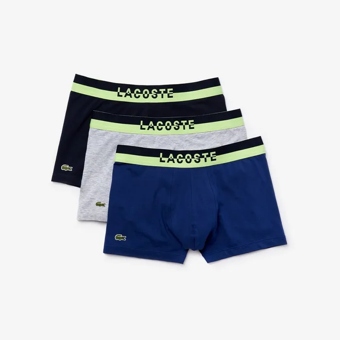 Underwear Lacoste Mens Pack Of 3 Casual PlainColored Boxers Navy BlueGrey ChineNavy Blue Store