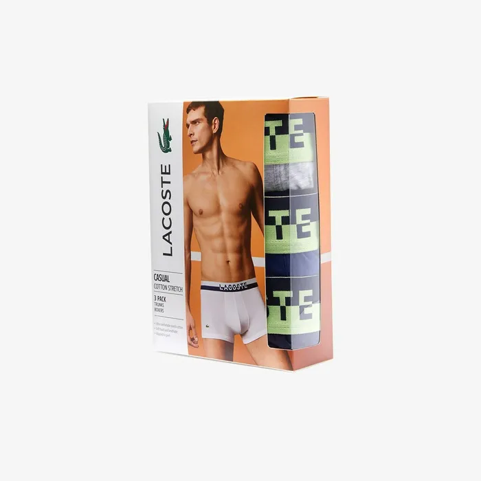Underwear Lacoste Mens Pack Of 3 Casual PlainColored Boxers Navy BlueGrey ChineNavy Blue Store