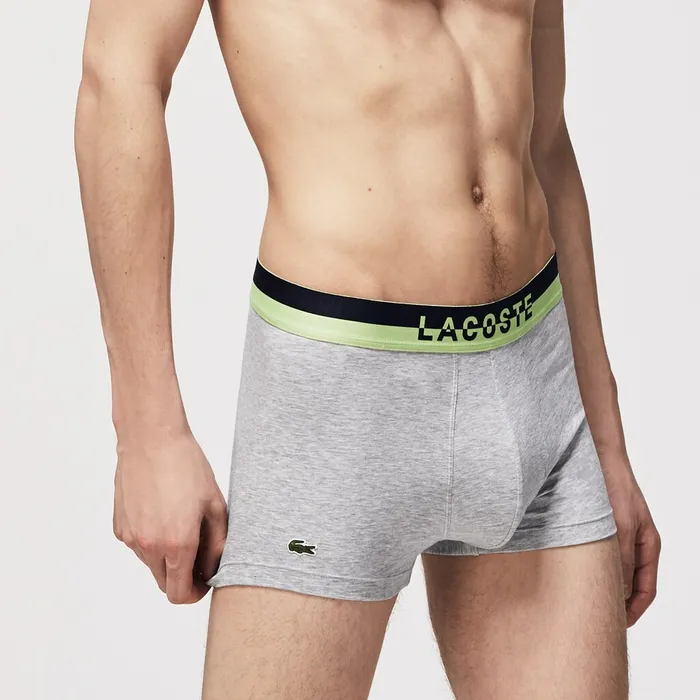 Underwear Lacoste Mens Pack Of 3 Casual PlainColored Boxers Navy BlueGrey ChineNavy Blue Store