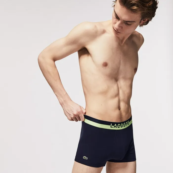 Underwear Lacoste Mens Pack Of 3 Casual PlainColored Boxers Navy BlueGrey ChineNavy Blue Store