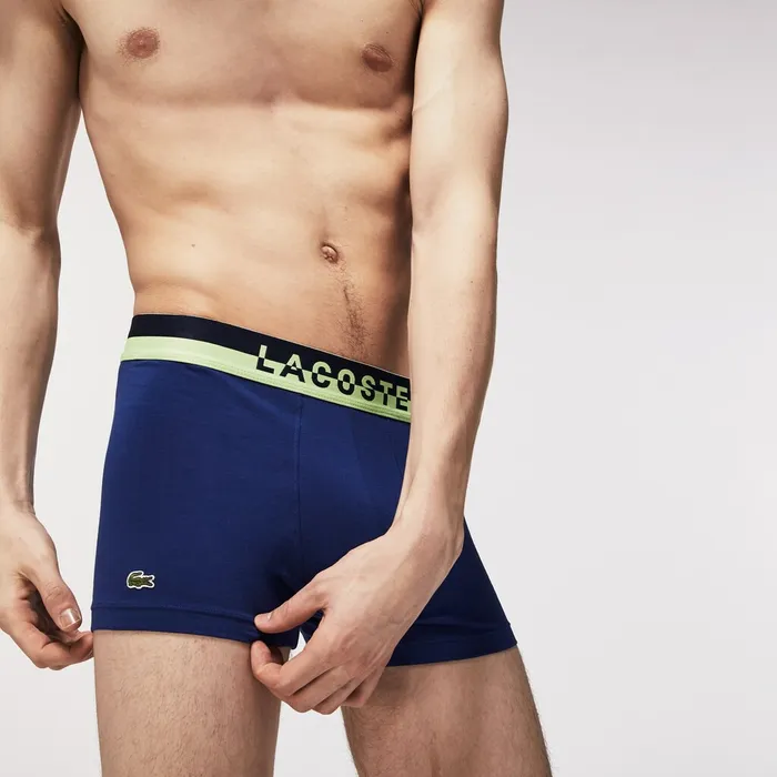 Underwear Lacoste Mens Pack Of 3 Casual PlainColored Boxers Navy BlueGrey ChineNavy Blue Store