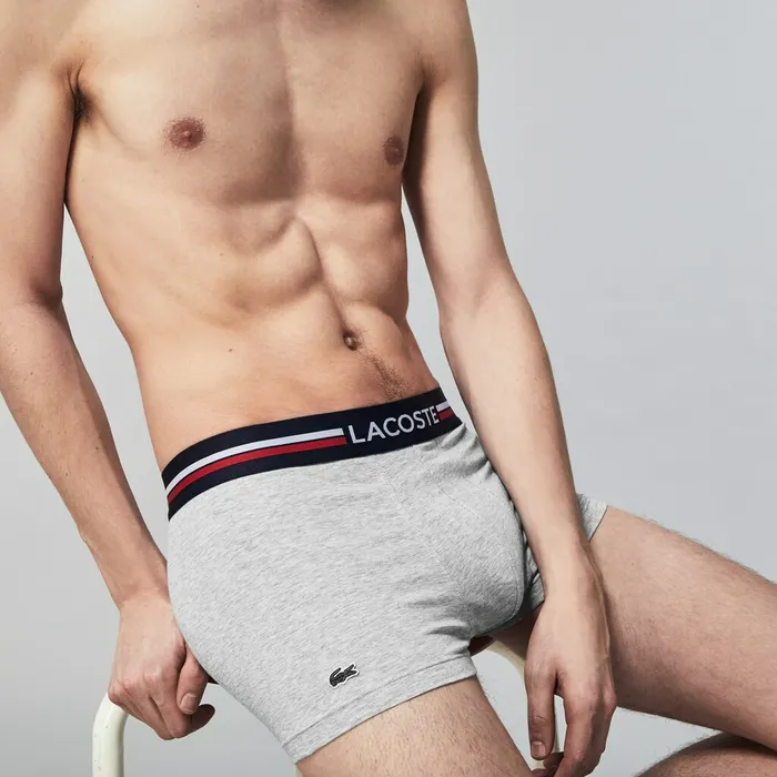 Underwear Lacoste Mens Pack Of 3 Iconic Boxer Briefs With ThreeTone Waistband Navy BlueGrey ChineRed Outlet Factory