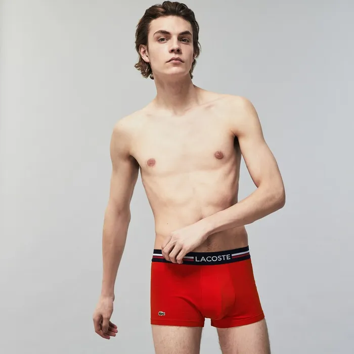 Underwear Lacoste Mens Pack Of 3 Iconic Boxer Briefs With ThreeTone Waistband Navy BlueGrey ChineRed Outlet Factory