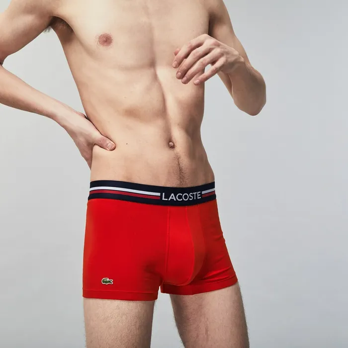 Underwear Lacoste Mens Pack Of 3 Iconic Boxer Briefs With ThreeTone Waistband Navy BlueGrey ChineRed Outlet Factory