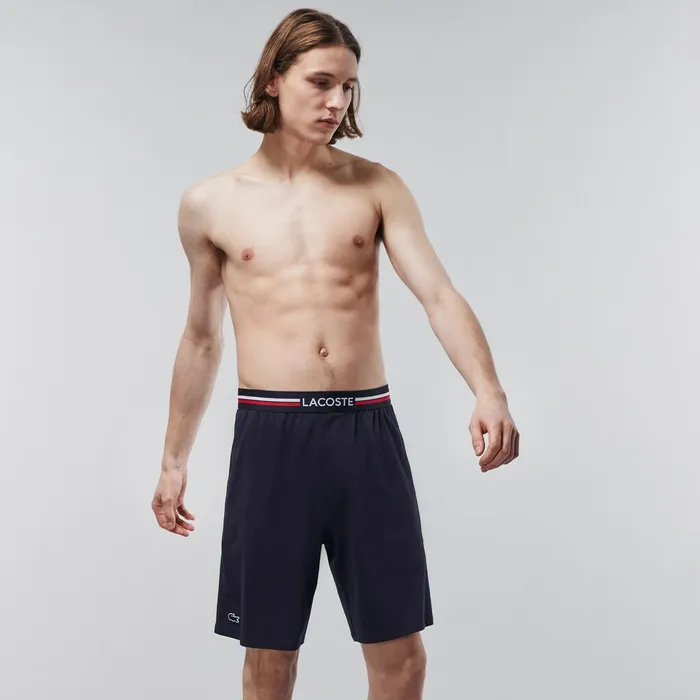 Underwear Lacoste Mens StripedWaist Long Boxer Briefs Navy Blue Store
