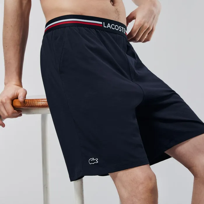 Underwear Lacoste Mens StripedWaist Long Boxer Briefs Navy Blue Store