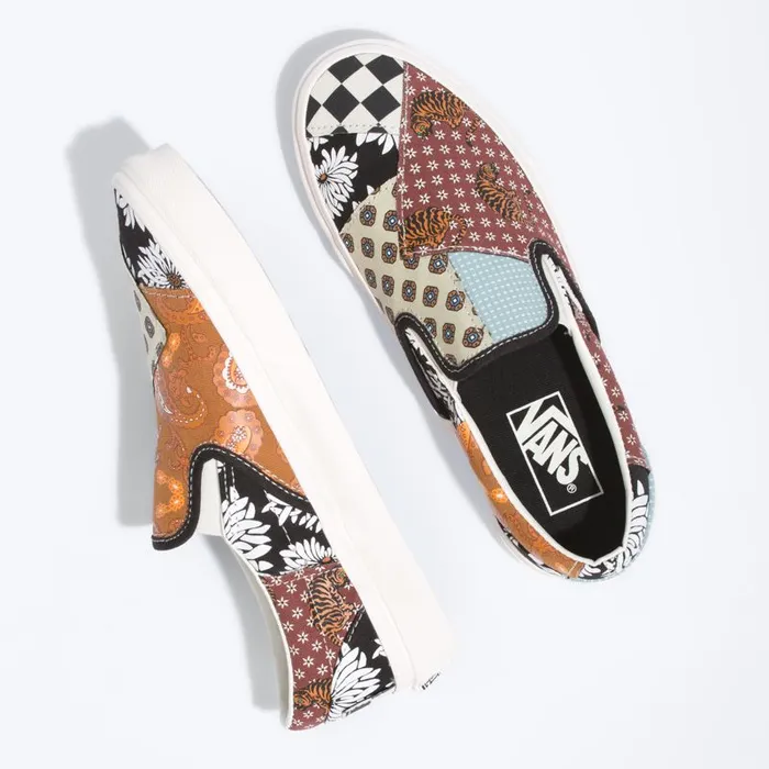 Vans Classics Shoes MensWomens Tiger Patchwork Classic SlipOn BlackTrue White