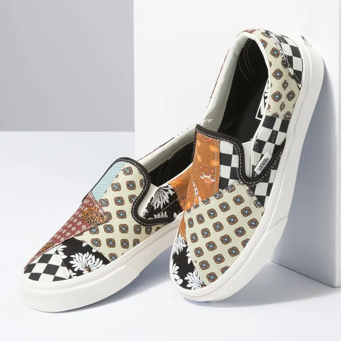 Vans Classics Shoes MensWomens Tiger Patchwork Classic SlipOn BlackTrue White