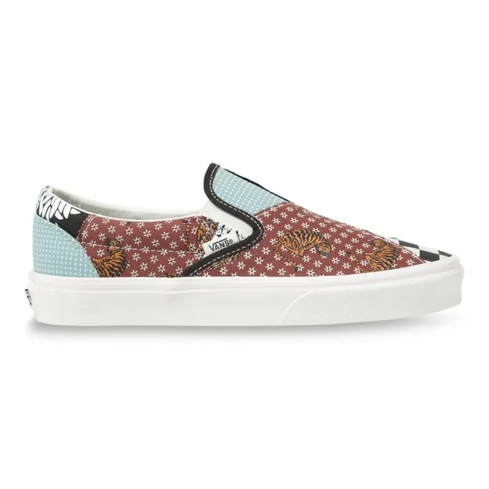Vans Classics Shoes MensWomens Tiger Patchwork Classic SlipOn BlackTrue White