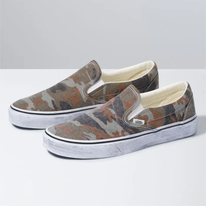 Vans Classics Shoes MensWomens Washed Classic SlipOn CamoTrue White