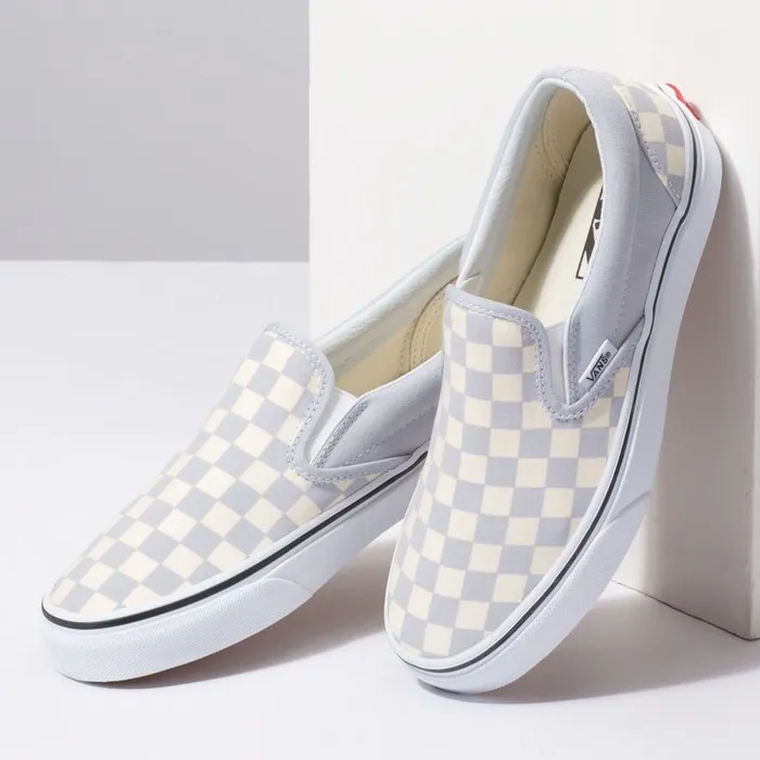 Vans Classics Shoes Womens Checkerboard SlipOn Gray DawnTrue White Vans Classics Shoes Womens Checkerboard SlipOn Gray DawnTrue White