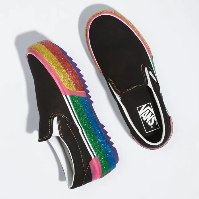 Vans Classics Shoes Womens Glitter SlipOn Stacked BlackRainbow