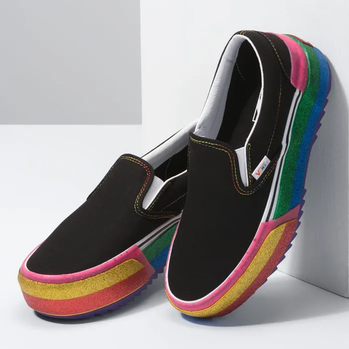 Vans Classics Shoes Womens Glitter SlipOn Stacked BlackRainbow