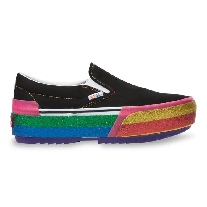 Vans Classics Shoes Womens Glitter SlipOn Stacked BlackRainbow