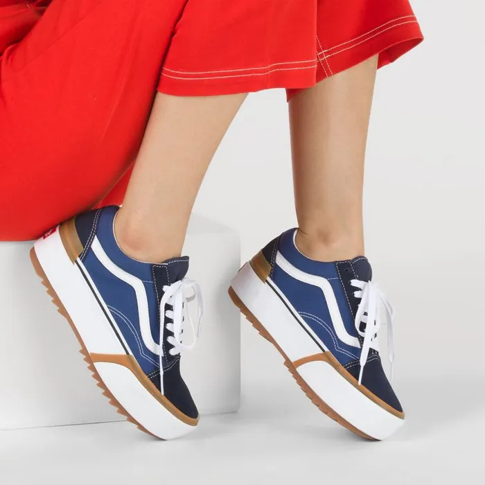 Vans Classics Shoes Womens Old Skool Stacked NavyTrue White