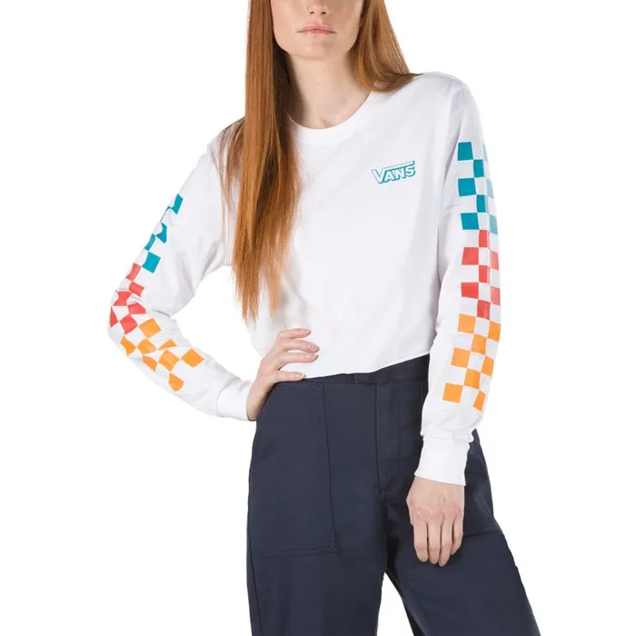 Vans TShirts and Tanks Womens Downpour Cropped Long Sleeve Tee White
