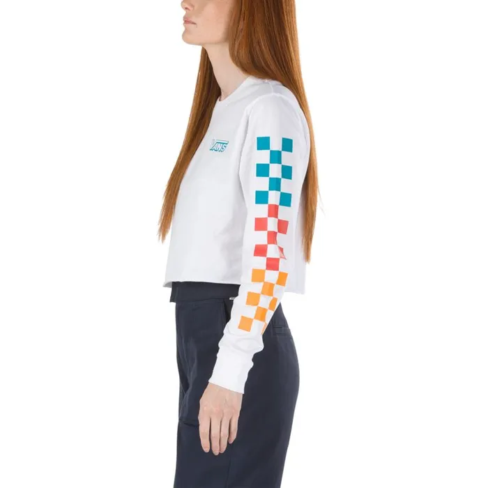 Vans TShirts and Tanks Womens Downpour Cropped Long Sleeve Tee White Vans TShirts and Tanks Womens Downpour Cropped Long Sleeve Tee White