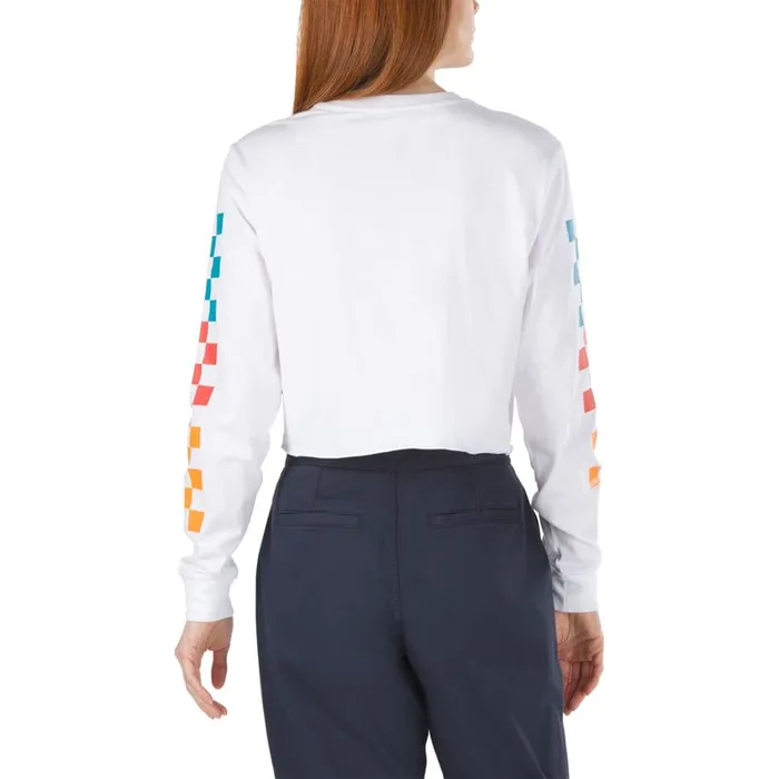 Vans TShirts and Tanks Womens Downpour Cropped Long Sleeve Tee White Vans TShirts and Tanks Womens Downpour Cropped Long Sleeve Tee White