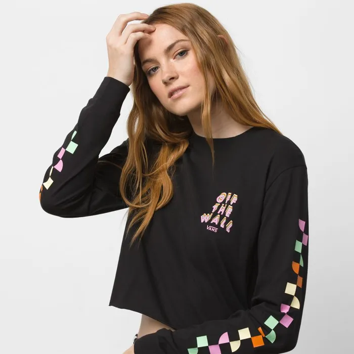Vans TShirts and Tanks Womens Reign Marker Crop Long Sleeve Boyfriend Tee Black Vans TShirts and Tanks Womens Reign Marker Crop Long Sleeve Boyfriend Tee Black