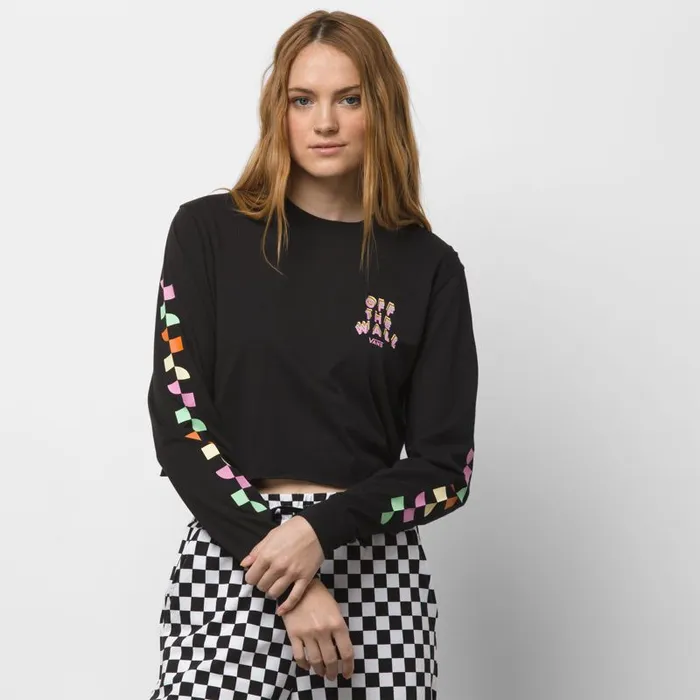 Vans TShirts and Tanks Womens Reign Marker Crop Long Sleeve Boyfriend Tee Black Vans TShirts and Tanks Womens Reign Marker Crop Long Sleeve Boyfriend Tee Black