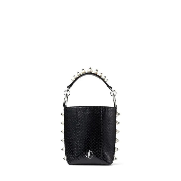 Varenne BucketS Black Elaphe Bucket Bag With Jc Logo And Pearls Black Women JIMMY CHOO Bucket Bags Varenne BucketS Black Elaphe Bucket Bag With Jc Logo And Pearls Black Women JIMMY CHOO Bucket Bags