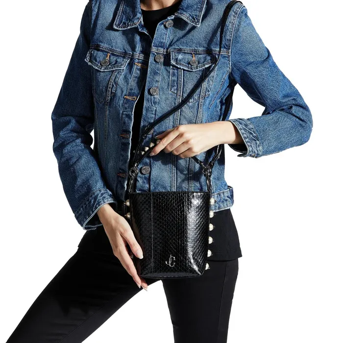 Varenne BucketS Black Elaphe Bucket Bag With Jc Logo And Pearls Black Women JIMMY CHOO Bucket Bags