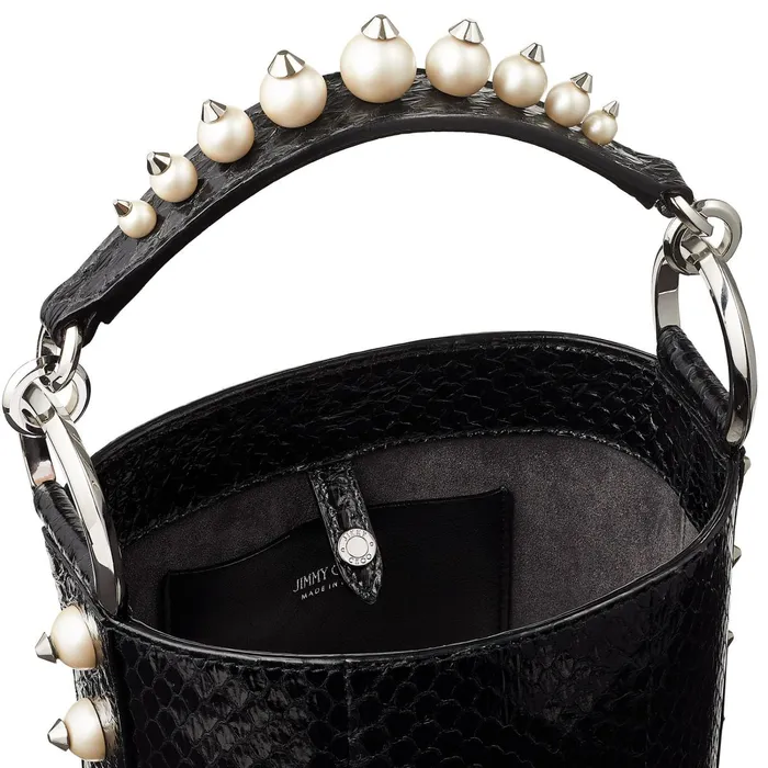 Varenne BucketS Black Elaphe Bucket Bag With Jc Logo And Pearls Black Women JIMMY CHOO Bucket Bags